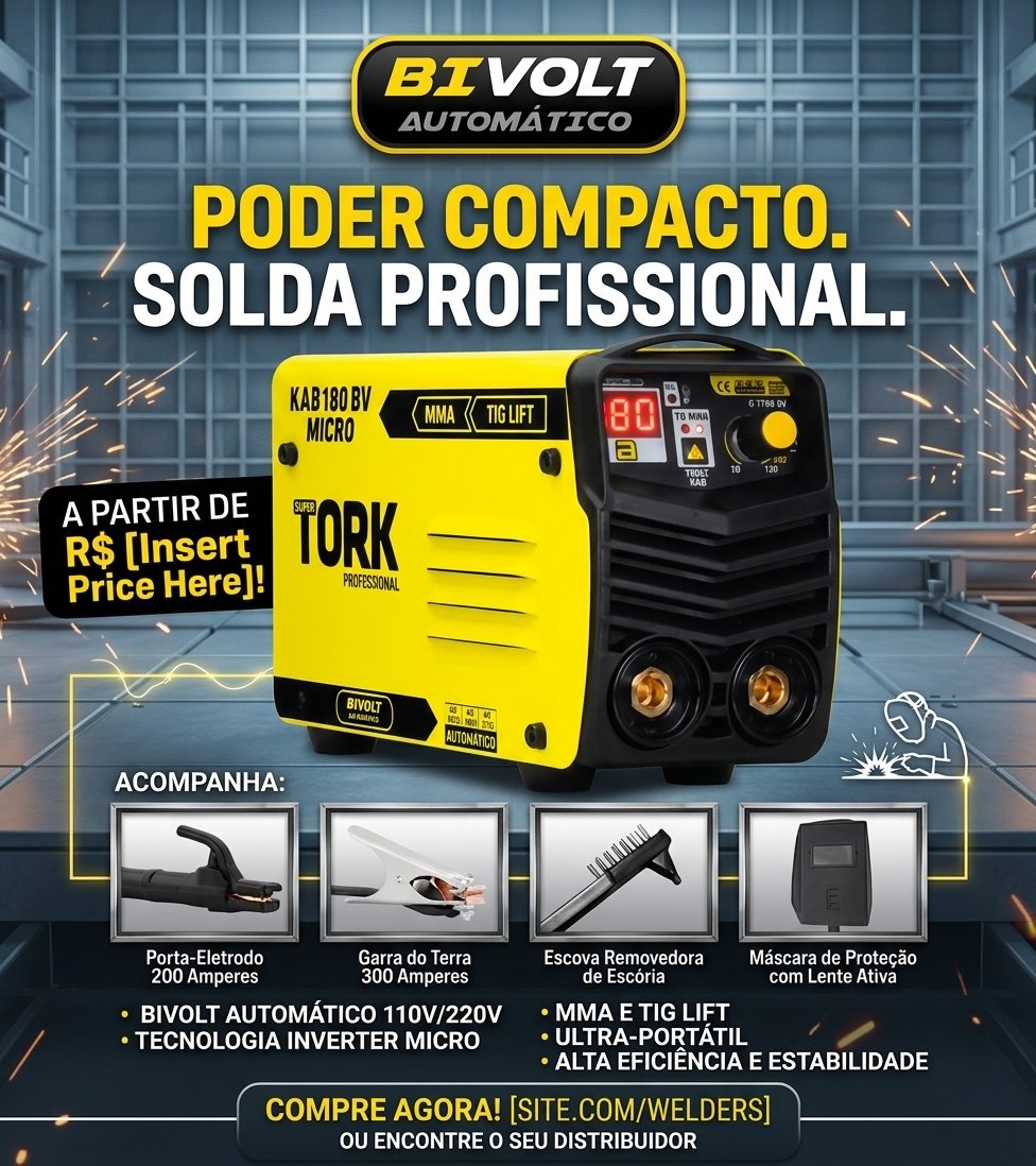 Maquina De Solda Inversora Kab 180 Micro Mma Tig Tork Cor Amarelo Frequência 50/60 Hz