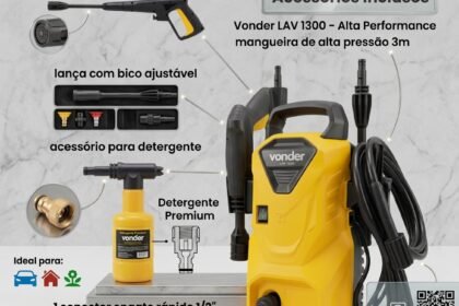 Lavadora de Alta Pressão Vonder LAV 1300 – 1300 Libras, Compacta, Potente