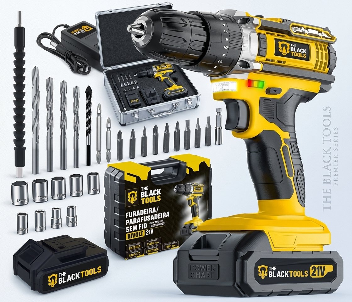 Parafusadeira E Furadeira Impacto The Black Tools Tb-21pw 3/8 Cor Amarelo Frequência 50/60 Hz