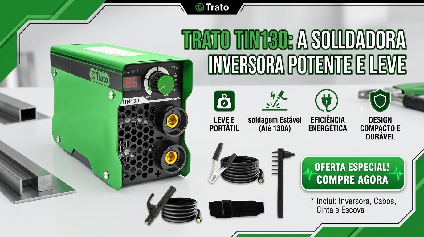 Máquina de Solda Inversora MMA Trato TIN130 130A 220V Tecnologia IGBT Leve e Eficiente