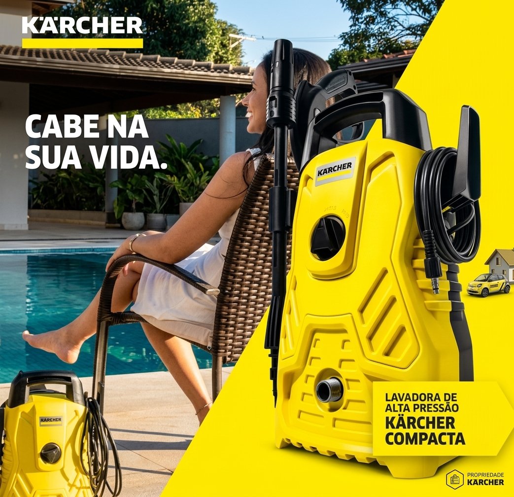Lavadora de Alta Pressão Kärcher Compacta 1500 PSI/Libras 1400W 300L/h com Aplicador de Detergente e Lança Regulável 220V