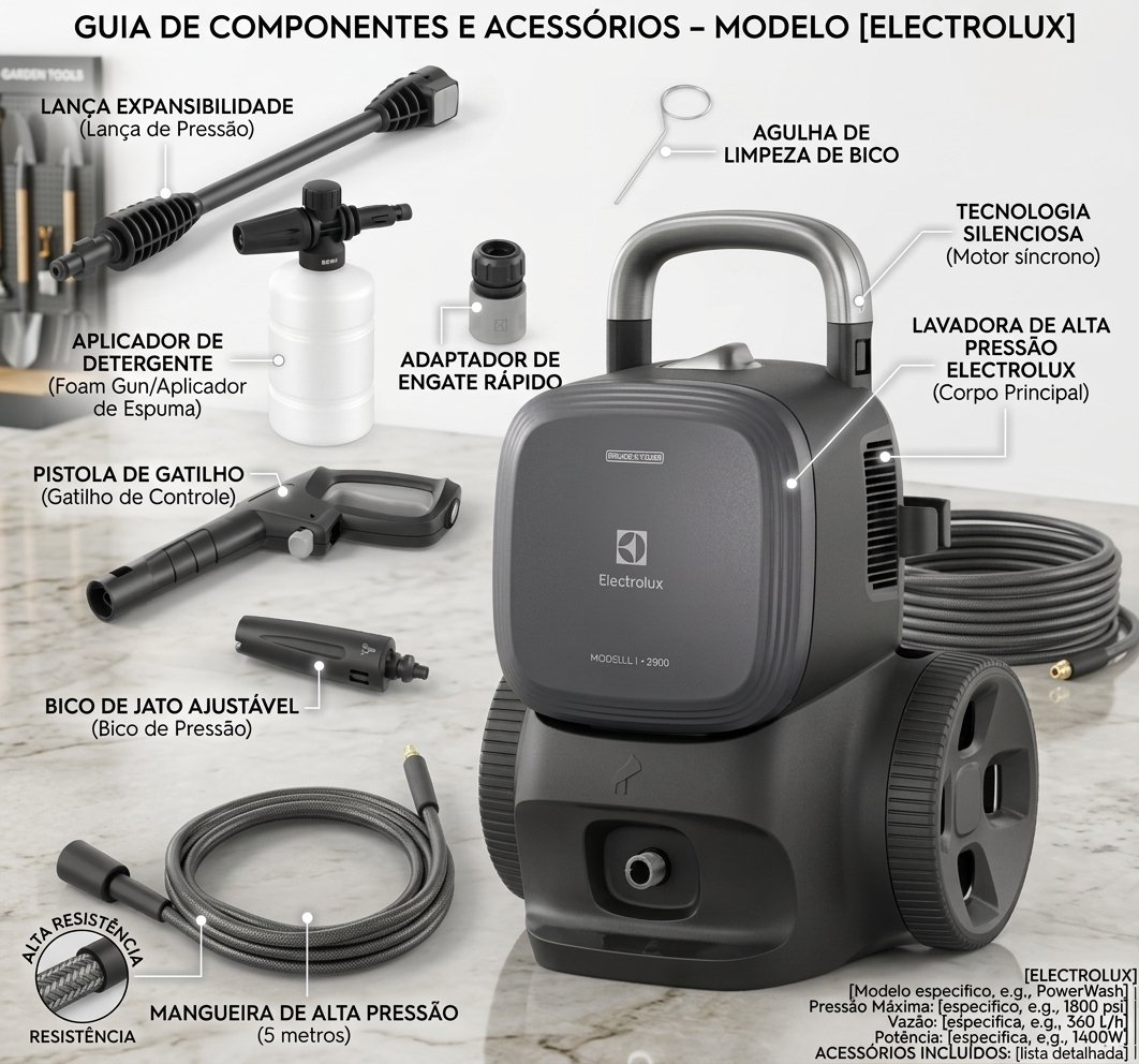 Lavadora de Alta Pressão Electrolux 1850PSI 1500W Potência com Canhão de Espuma PowerWash EWS1850P Preta