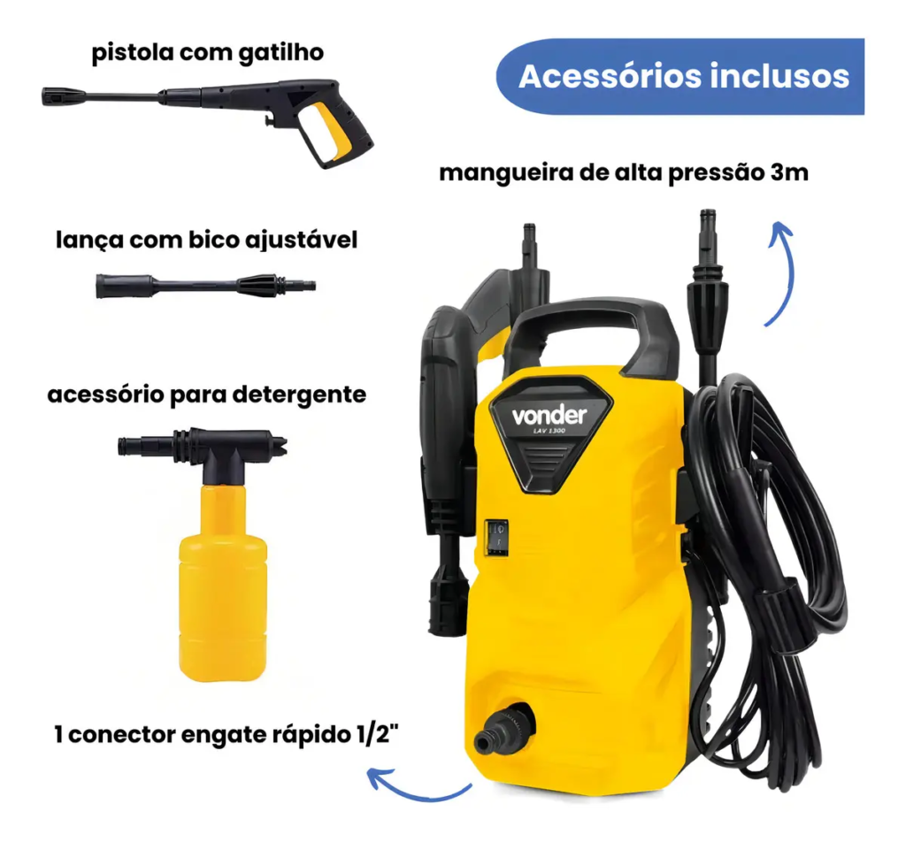 Lavadora de Alta Pressão Vonder LAV 1300 – 1300 Libras, Compacta, Potente