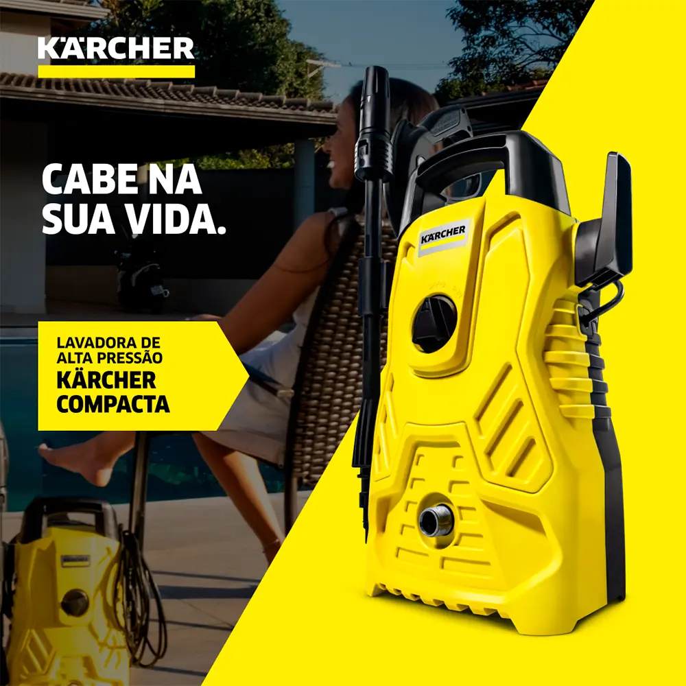 Lavadora de Alta Pressão Kärcher Compacta 1500 PSI/Libras 1400W 300L/h com Aplicador de Detergente e Lança Regulável 220V