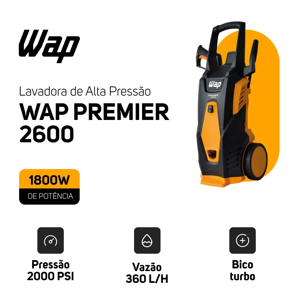 Lavadora de Alta Pressão WAP Premier 2600 2000PSI 1800W com Aplicador de Detergente