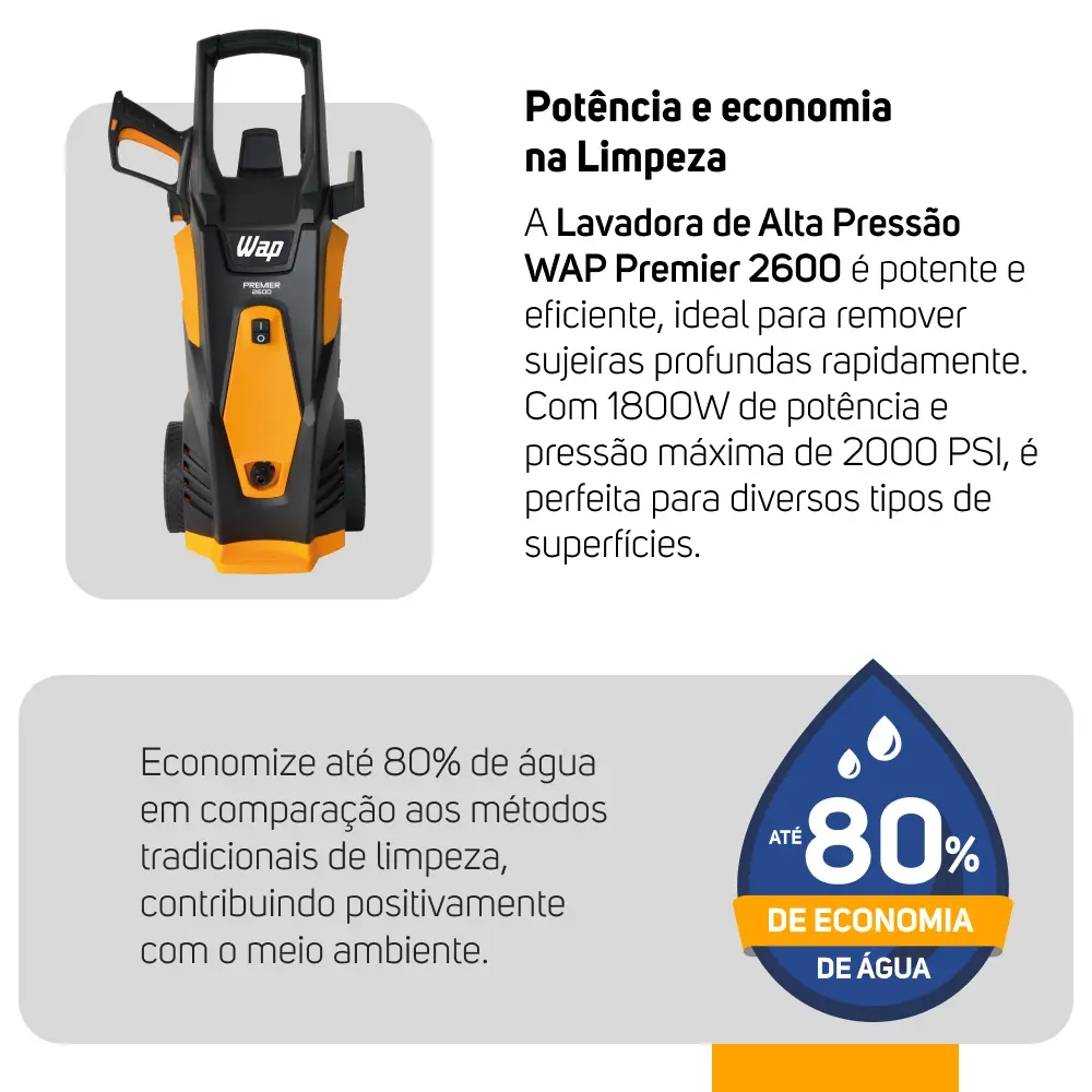 Lavadora de Alta Pressão WAP Premier 2600 2000PSI 1800W com Aplicador de Detergente