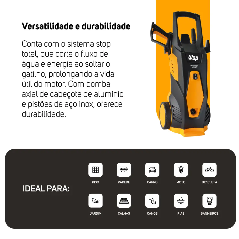 Lavadora de Alta Pressão WAP Premier 2600 2000PSI 1800W com Aplicador de Detergente