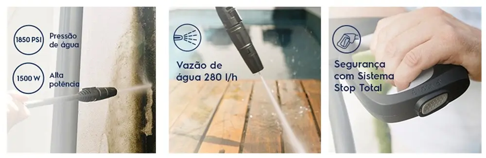 Lavadora de Alta Pressão Electrolux 1850PSI 1500W Potência com Canhão de Espuma PowerWash EWS1850P Preta