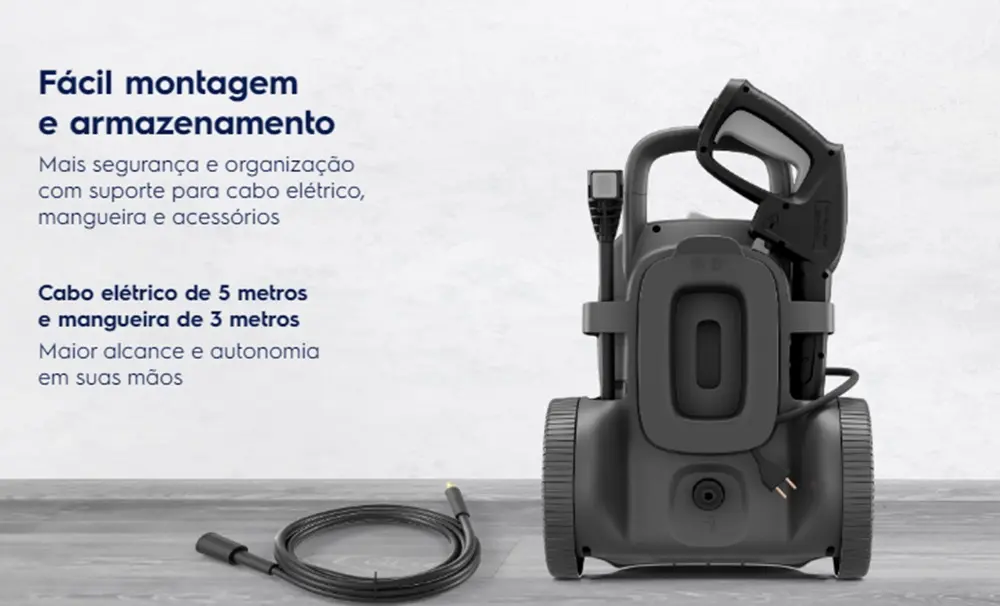 Lavadora de Alta Pressão Electrolux 1850PSI 1500W Potência com Canhão de Espuma PowerWash EWS1850P Preta