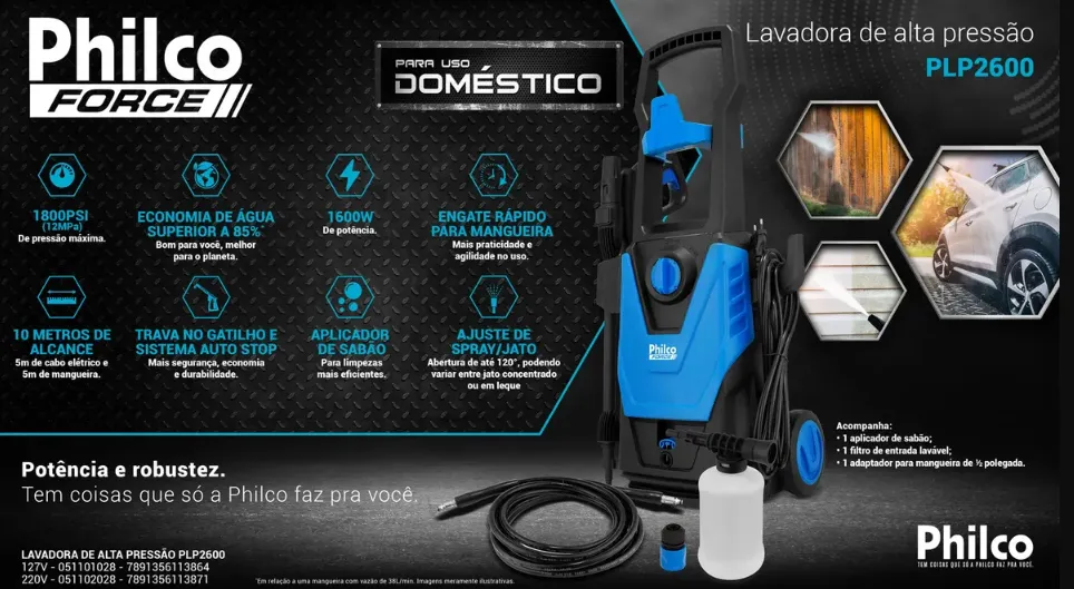 Lavadora De Alta Pressão Philco 1800psi 1600w Plp2600 220v