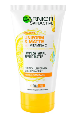 Sabonete Limpeza Facial Vitamina C Antioleosidade Limpa Profundamente, Remove Oleosidade e Maquiagem Efeito Matte Reduz Marcas Uniform & Matte Garnier 120g