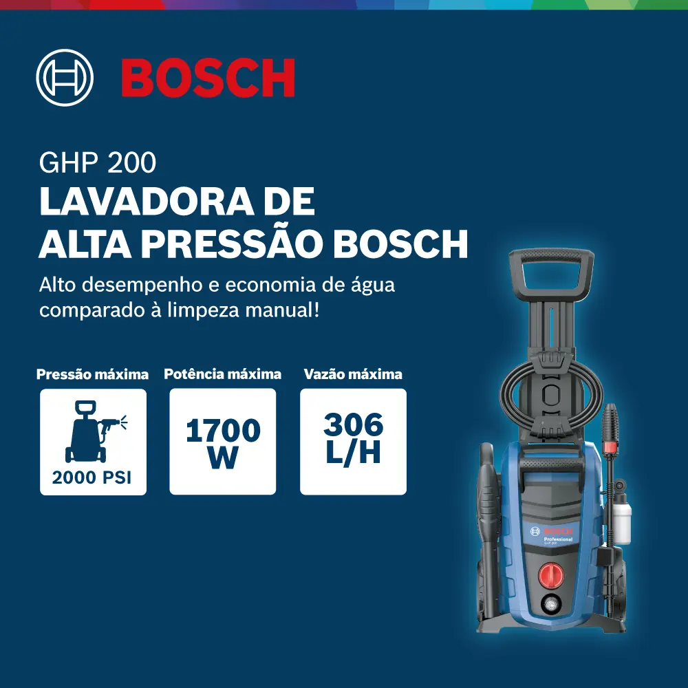 Lavadora de alta pressão 1700w 2000psi Bosch GHP 200 color azul
