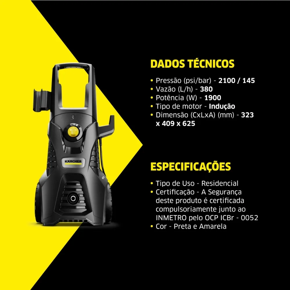 Lavadora de Alta Pressão Kärcher K5 motor a indução 2.100 PSI/Libras 360 L/h 1.900 W com lança turbo e lança leque 127v