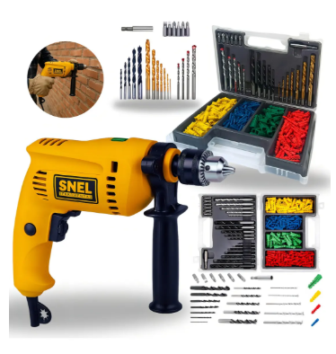 Furadeira De Impacto Com Jogo De Brocas Bits E Buchas 300 Pe Cor Amarelo Frequência 60hz