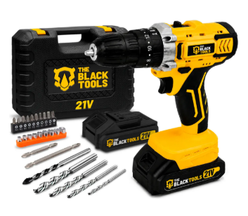Furadeira E Parafusadeira De Impacto 2 Baterias 2000mah 21v 3/8 Tb-21pkx The Black Tools Com Maleta E Acessorios