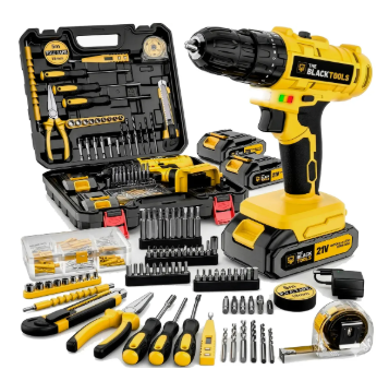 Parafusadeira Furadeira De Impacto The Black Tools Profissional 2 Baterias Com Maleta + Kit Acessórios 134 Peças Tbkit20