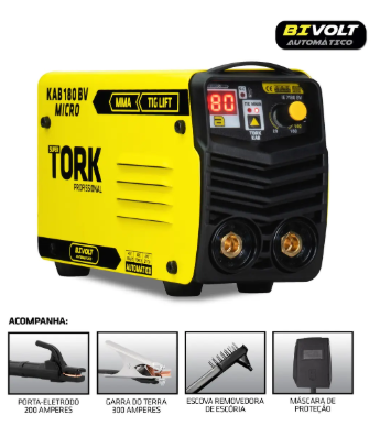 Maquina De Solda Inversora Kab 180 Micro Mma Tig Tork Cor Amarelo Frequência 50/60 Hz