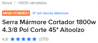 Serra Mármore Cortador 1800W 4.3/8" Corte 45° Aitoolzo