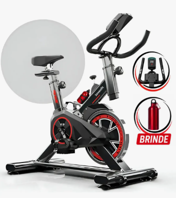 Bicicleta Ergométrica Bike Spinning Garrafa 6kg Sensação Inércia Com Medidor Cardíaco Fitness Preto e Vermelho Sevenfit Para Cardio E Musculação
