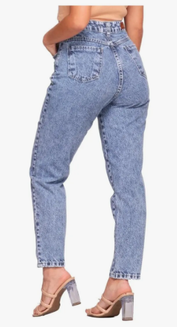 Calça Mom Jeans Feminina Cintura Alta Marmorizada