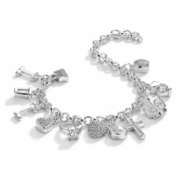 Pulseira Prata Feminina 925 Com 12 Berloques Ajustável Therêh Pingentes Joias Moderna Fecho Lagosta Pulseira Com 20cm Comprimento