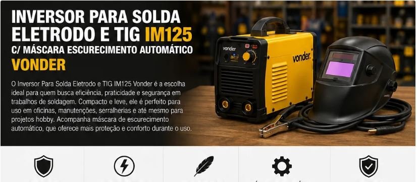 Inversor Para Solda Eletrodo e TIG Im125 C/ Máscara Escurecimento automático Vonder