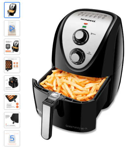Fritadeira Elétrica sem Óleo Mondial AFN-50 5L Preta e Inox