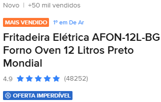 Fritadeira Elétrica AFON-12L-BG Forno Oven 12 Litros Preto Mondial
