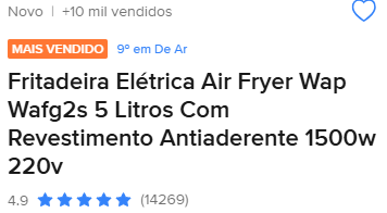 Fritadeira Elétrica Air Fryer WAP WAFG2S 5,2L 1500W