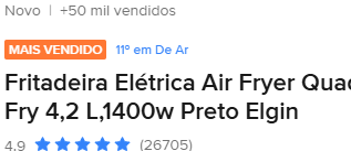 Fritadeira Elétrica Air Fryer Quad Fry 4,2L Elgin 1400W