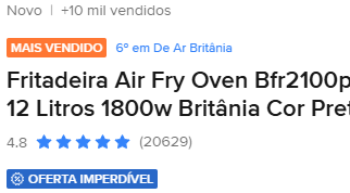 Fritadeira Air Fry Oven BFR2100P 12 Litros 1800W Britânia — Preta
